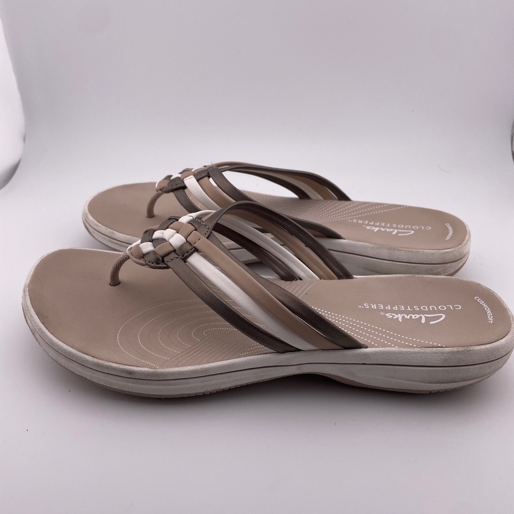 Clarks Cloudsteppers Arla Glison Brown Tan White Flip Flop Sandals Size 8 M - Picture 2 of 5